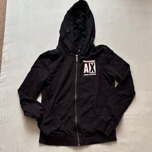 Armani Exchange Kids Black and Pink Zip-Up Hoodie